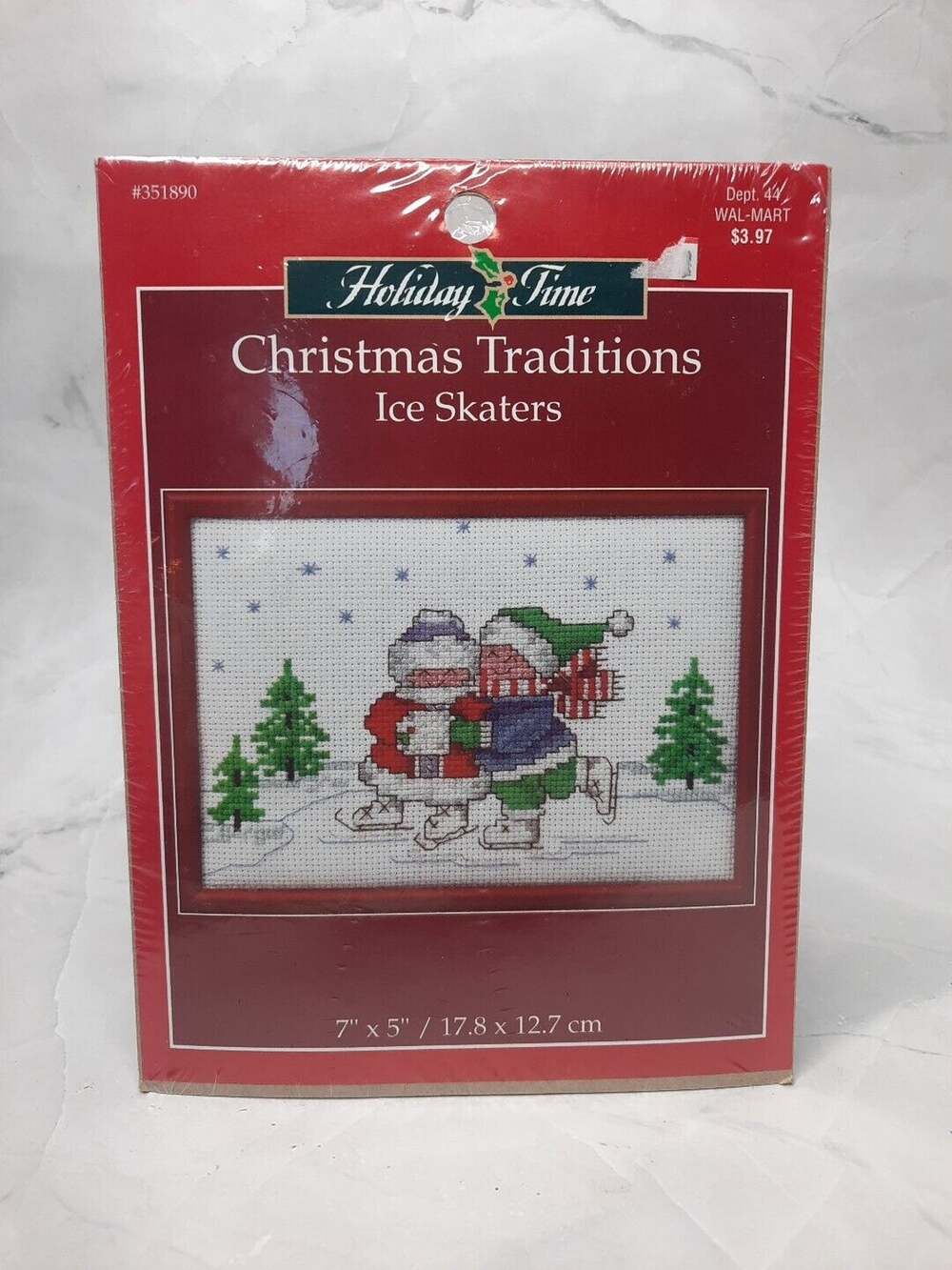 Leisure Arts Christmas Traditions Counted Cross Stitch Kit Ice Skaters 7x5